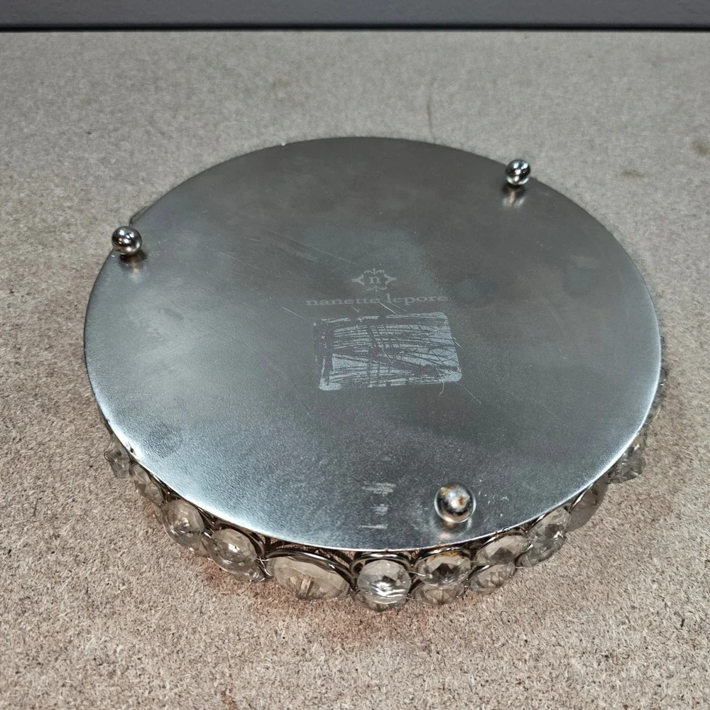 Vanity Tray Nanette Lepore OS Silver Good Mirrored Crystal Beaded Round Glam